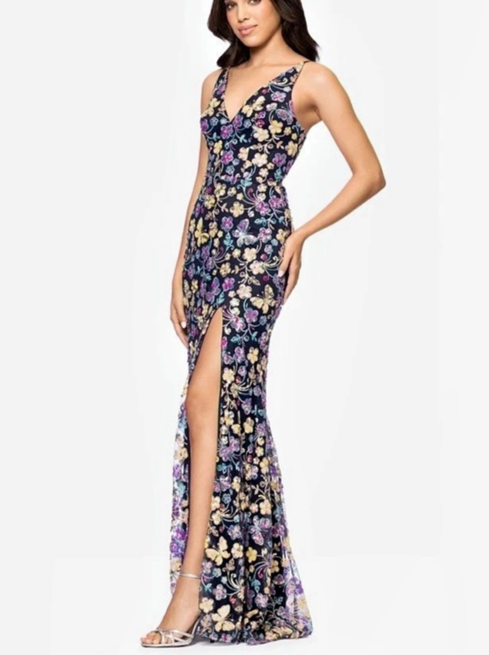 Blondie Nites Carmen Floral Sequin Maxi Dress